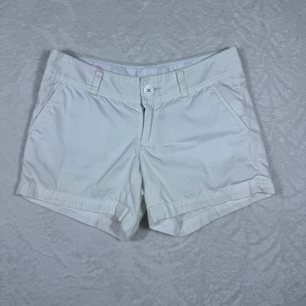 Lilly Pulitzer Callahan Shorts White Chino Cotton Stretch 00 Low Rise